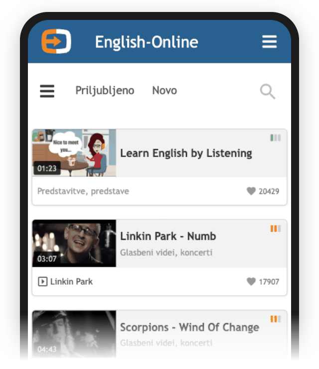 Aplikacija English-Online je na voljo za vse mobilne naprave.